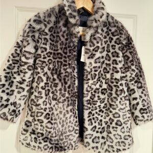 Crewcuts Faux Fur Coat with Black / Gray Leopard Print - new with tags.